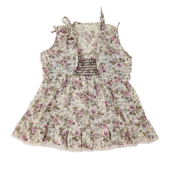 Free With Purchase - 2T 70's Floral Dress and Vest Set Ruching Gathered Ruffles - Picture 1 of 9